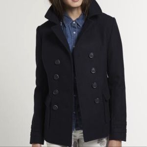 SuperDry Liberty Bell Wool Pea Coat Dark Navy Double Breast Button Front Small
